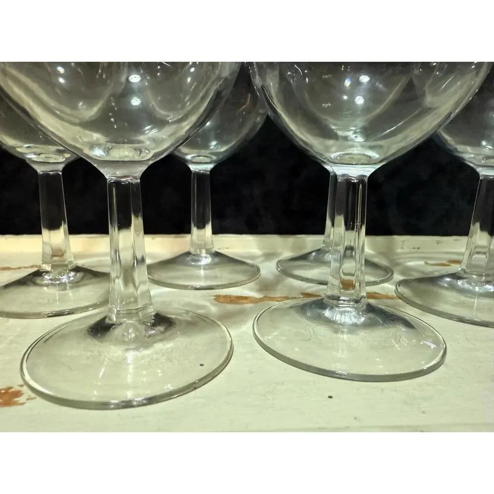Set of 6 Vintage Clear Glass Wine Goblets Mid Century